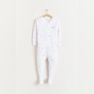 Babycottons Danet Zip Snug Footie White and Pink Patterned Footie PJ 12 Months